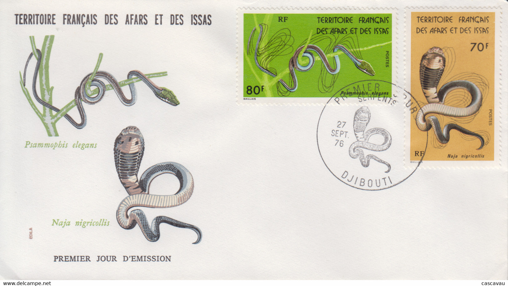 Enveloppe  FDC  1er  Jour   Territoire  Des  Afars  Et  Des  Issas   Serpents   1976 - Serpents