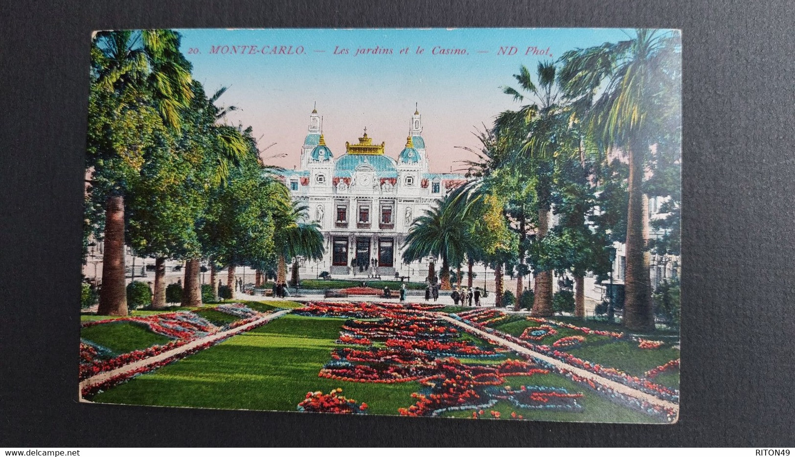 CARTE POSTALE MONTE CARLO JARDINS ET CASINO 1912 MONTE CARLO A PARIS TIMBRE SEMEUSE 5C - Monte-Carlo