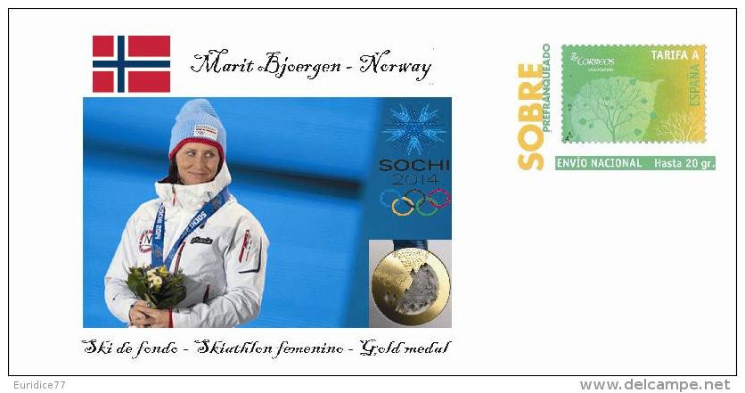 Spain 2014 - XXII Olimpics Winter Games Sochi 2014 Special Prepaid Cover - Marit Bjoergen - Winter 2014: Sochi