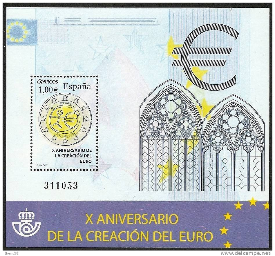 2009-ED. 4496 H.B. -X ANIVERSARIO CREACIÓN DEL EURO.-NUEVO - Blocs & Hojas