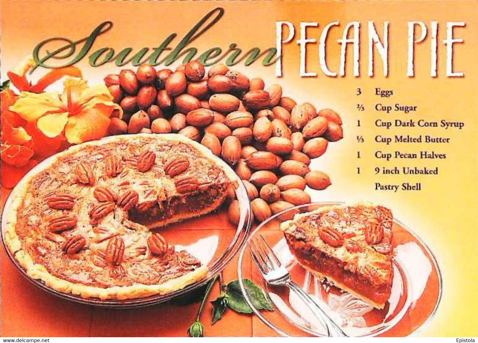 ► CPSM Recette Southern Pecan Pie   Noix De Pécan - Recettes (cuisine)