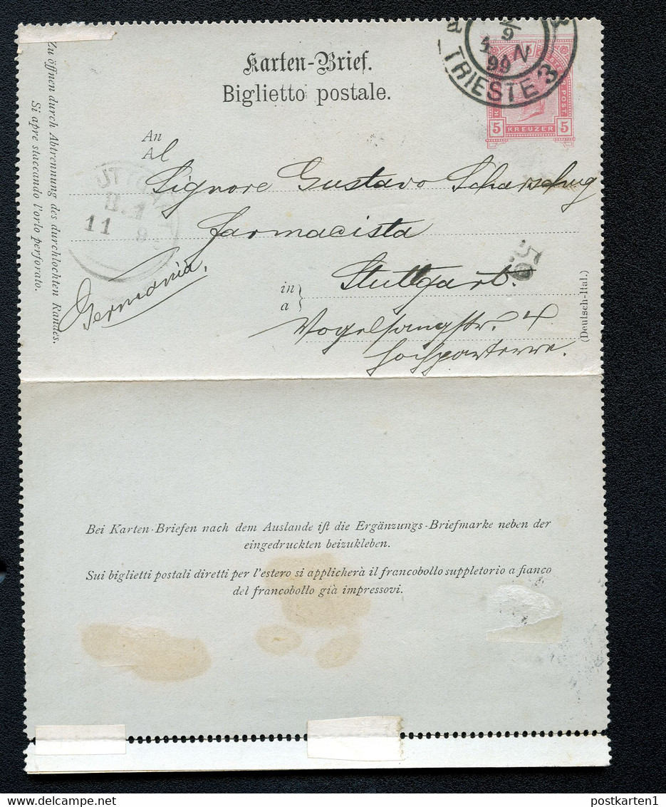 ÖSTERREICH Kartenbrief K39 Triest Trieste 9.9.1899 - Cartas-Letras