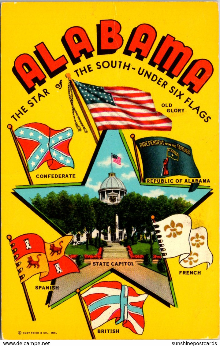 Alabama The Star Of The South Under Six Flags Showing State Capitol 1967 - Montgomery