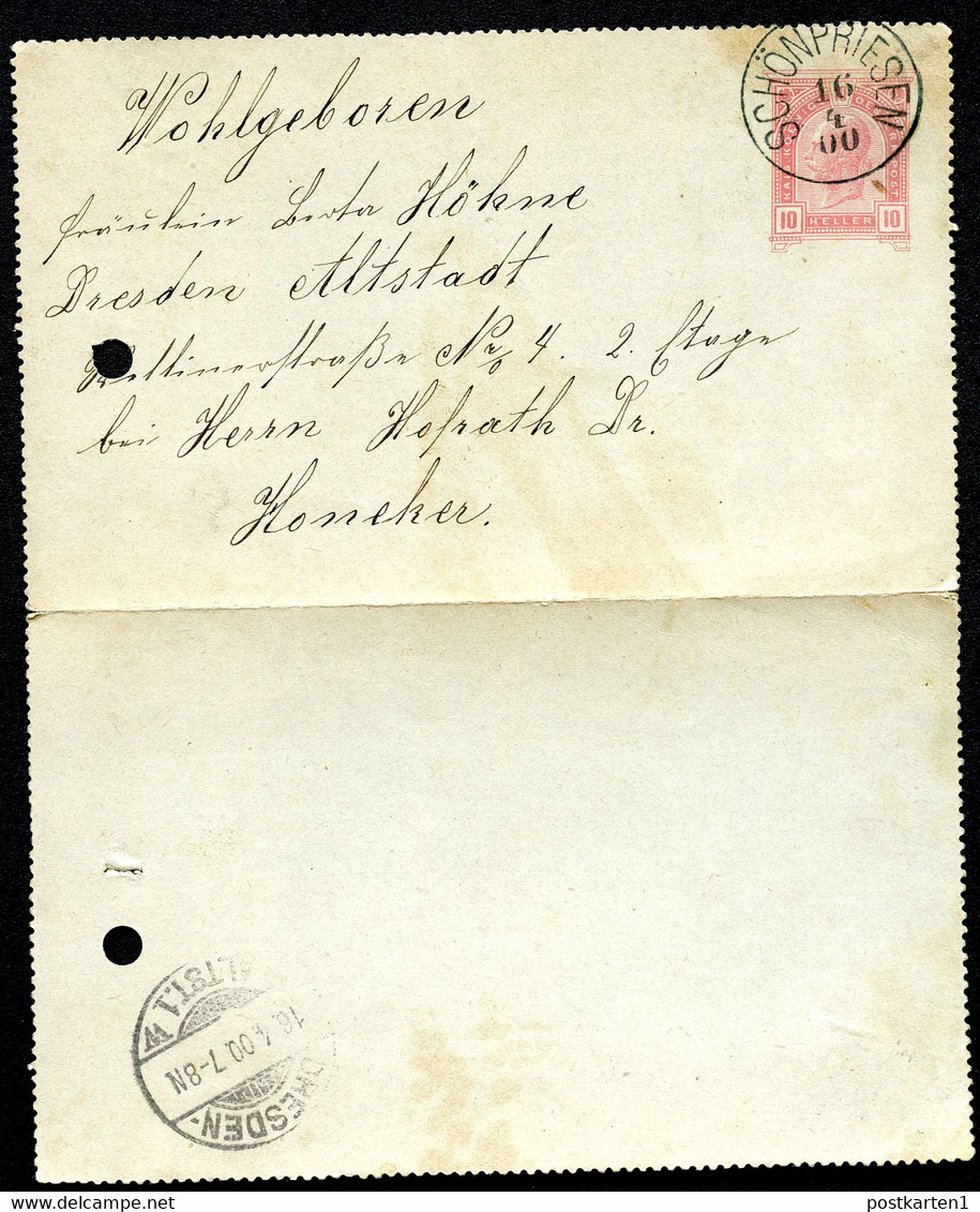 ÖSTERREICH Kartenbrief K42 Schönpriesen Krásné Březno (Ústí Nad Labem) 1900 - Letter-Cards