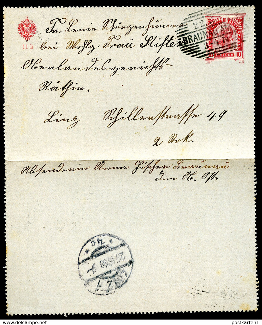 ÖSTERREICH Kartenbrief K45 Braunau Am Inn -Linz 1908 Kat. 5,00 € - Cartes-lettres