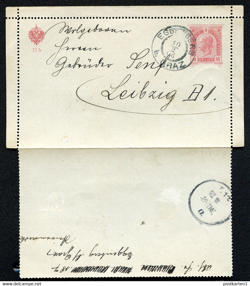 ÖSTERREICH Kartenbrief K45 (Graz-)Eggenberg - Leipzig 1908 Kat. 5,00 €+ - Letter-Cards