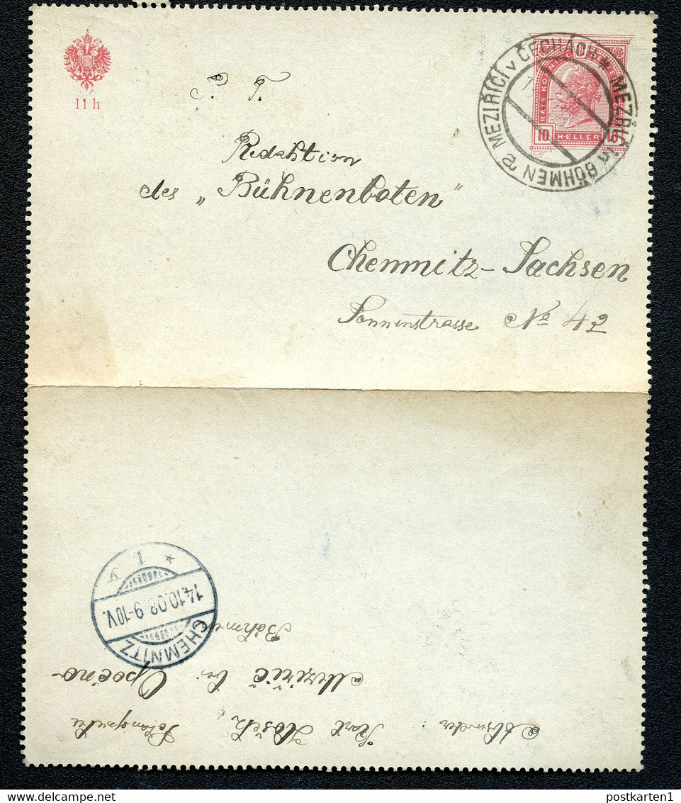 ÖSTERREICH Kartenbrief K45 Böhmisch Meseritsch  České Meziříčí 1908 Kat. 5,00€ - Cartes-lettres