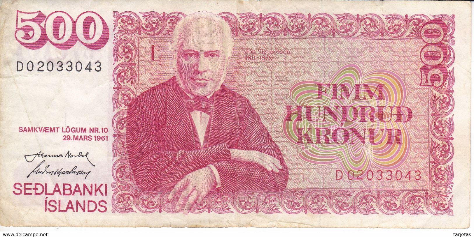 BILLETE DE ISLANDIA DE 500 KRONUR DEL AÑO 1961   (BANKNOTE) - Iceland