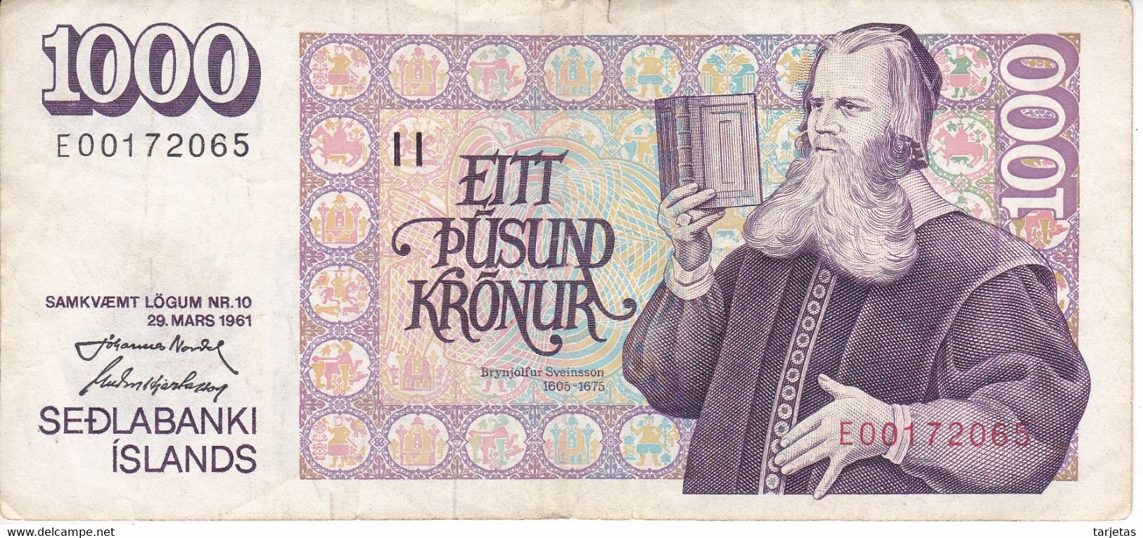 BILLETE DE ISLANDIA DE 1000 KRONUR DEL AÑO 1961   (BANKNOTE) - Islande