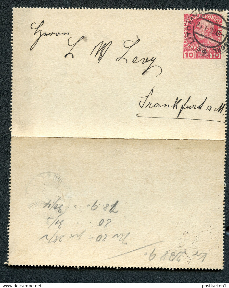 ÖSTERREICH Kartenbrief K47b Leitomischl Litomyšl - Frankfurt Main 1909 - Cartas-Letras