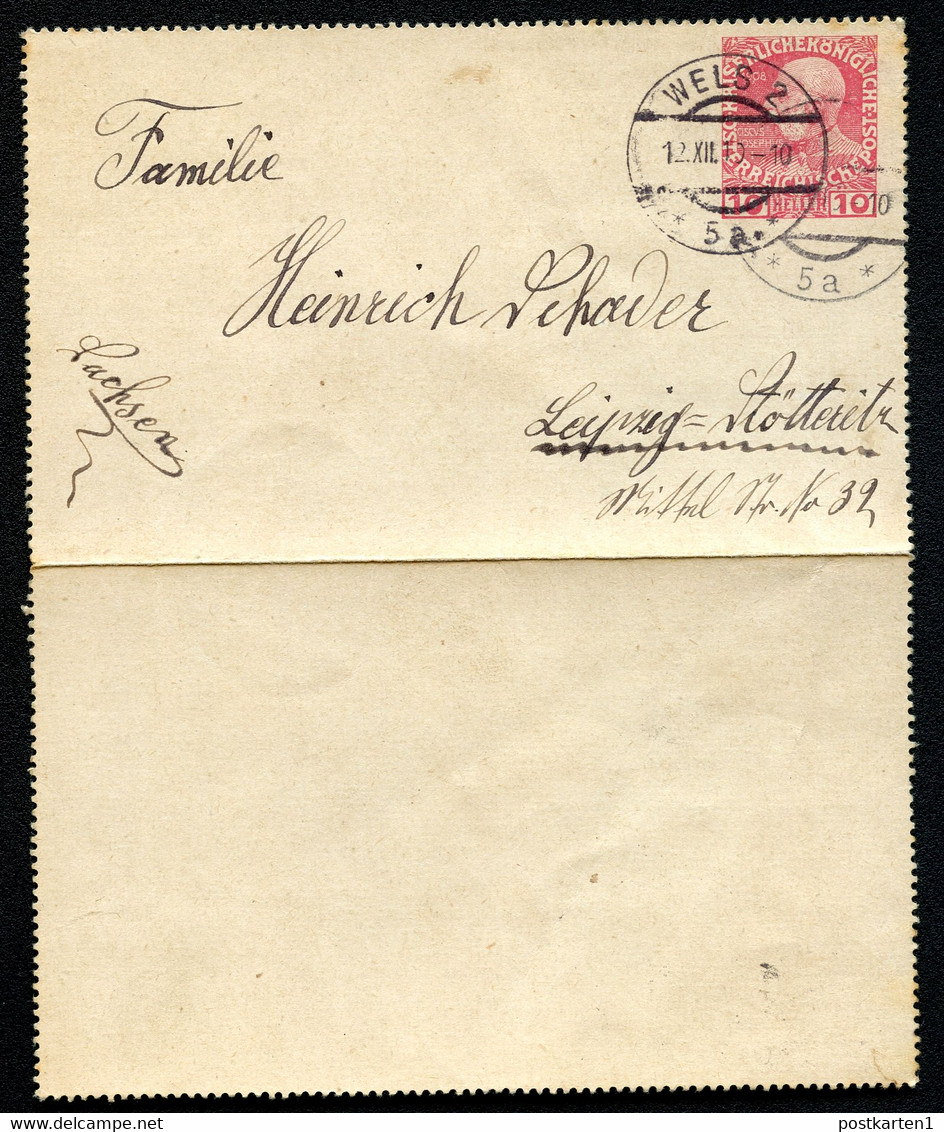 ÖSTERREICH Kartenbrief K47b Wels - Leipzig 1910 - Cartas-Letras