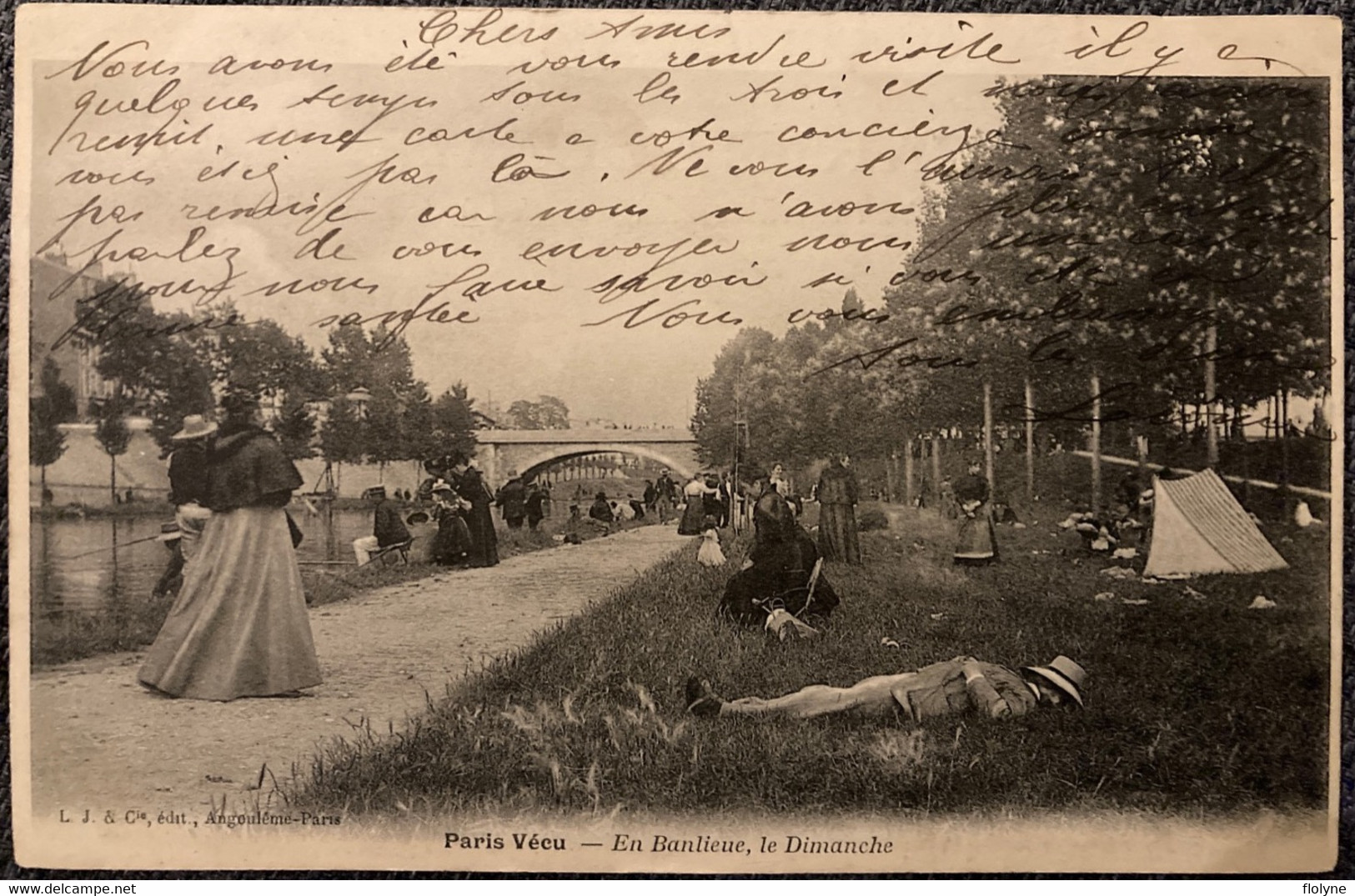 Paris Vécu - En Banlieue Le Dimanche - Promeneurs - Pêche à La Ligne - Sets And Collections