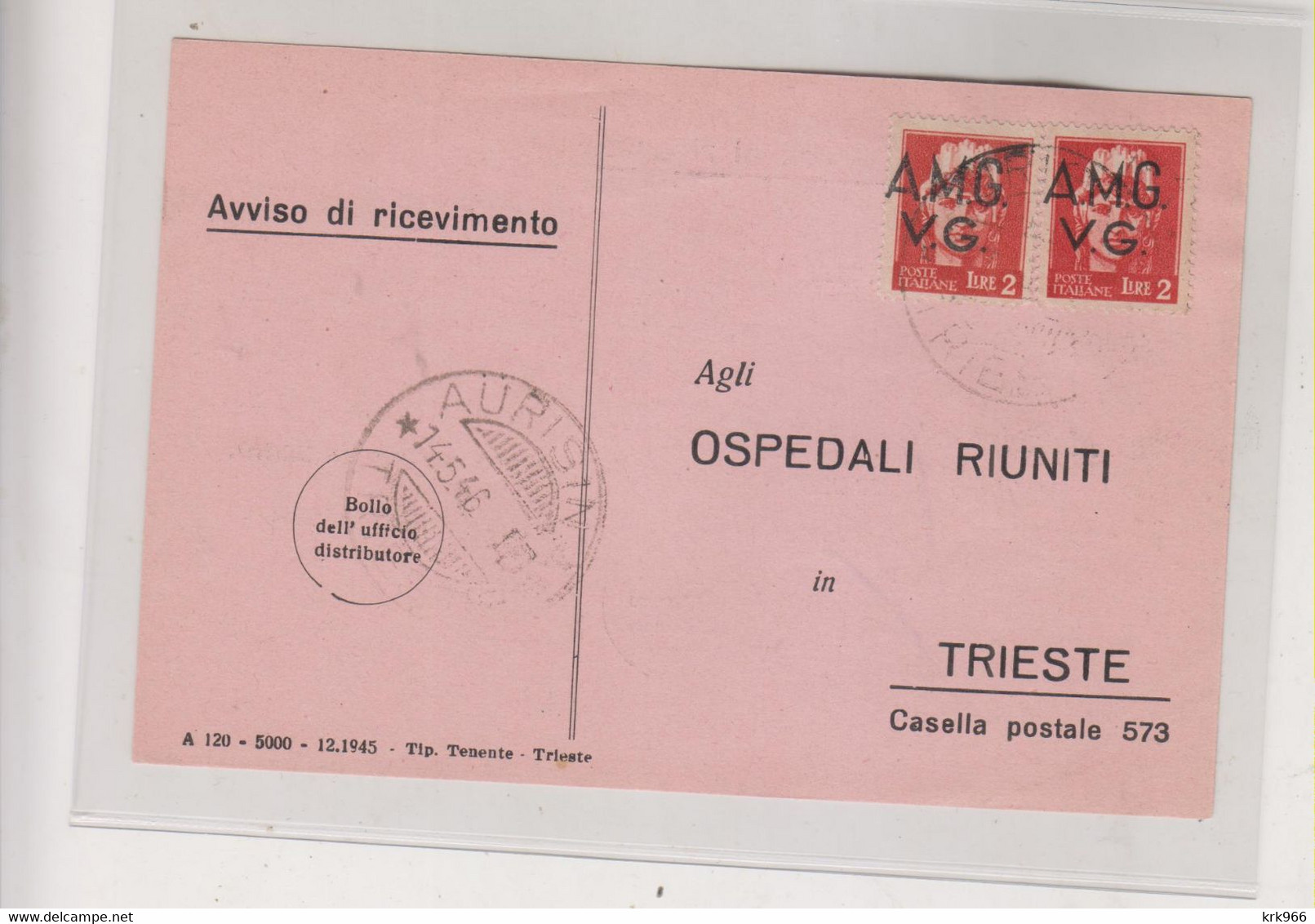 ITALY TRIESTE A 1946  AMG-VG Nice Answer  Postcard - Storia Postale