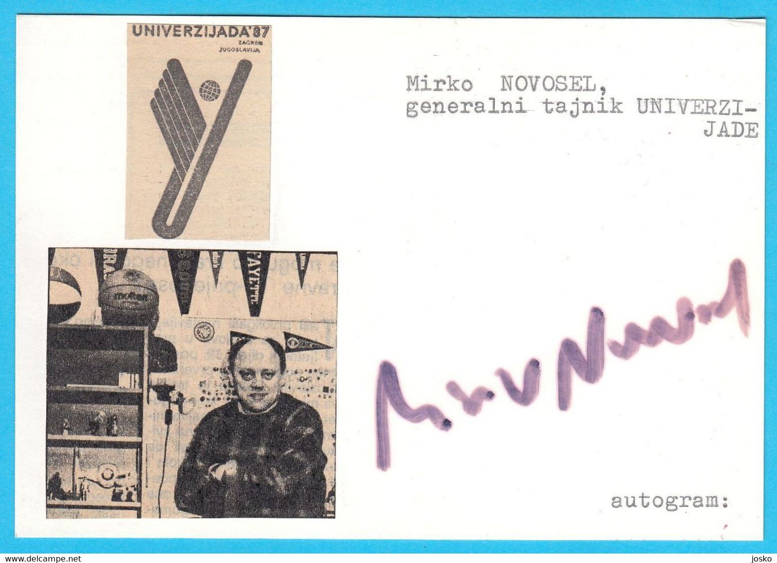 MIRKO NOVOSEL - Coach Of Yugoslavia Basketball Team Winner Of THREEE OLYMPIC MEDALS On Olympic Games 1976, 1980 And 1984 - Autogramme