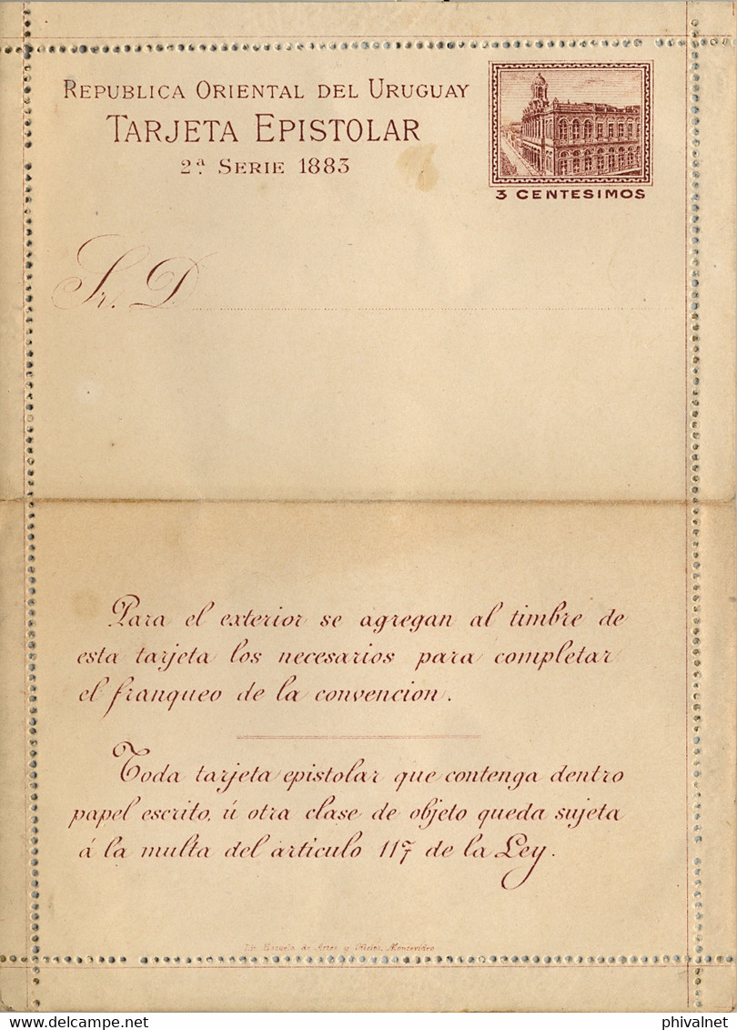 URUGUAY , TARJETA EPISTOLAR - 3 CENTÉSIMOS , ENTERO POSTAL SIN CIRCULAR - Uruguay