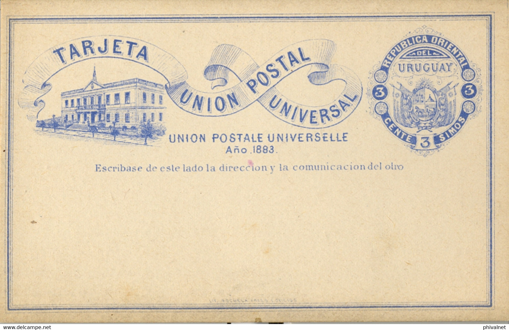 1883 URUGUAY , TARJETA ENTERO POSTAL SIN CIRCULAR , 3 CENTÉSIMOS - Uruguay