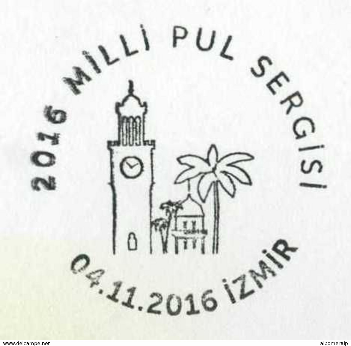 Türkiye 2016 National Stamp Exhibition, Izmir | Clock Tower, Palm Tree, Special Cover - Briefe U. Dokumente