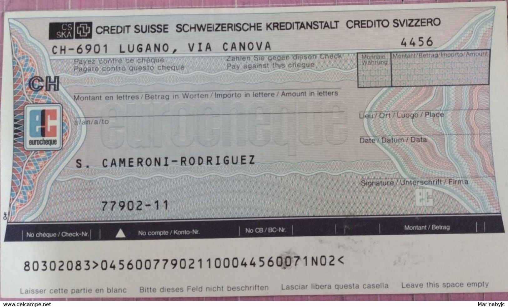 SP) 1990 CIRCA SWITZERLAND, CS/SKA, EUROCHEQUE, CHECK IN EXCELLENT CONDITION, XF - Other & Unclassified