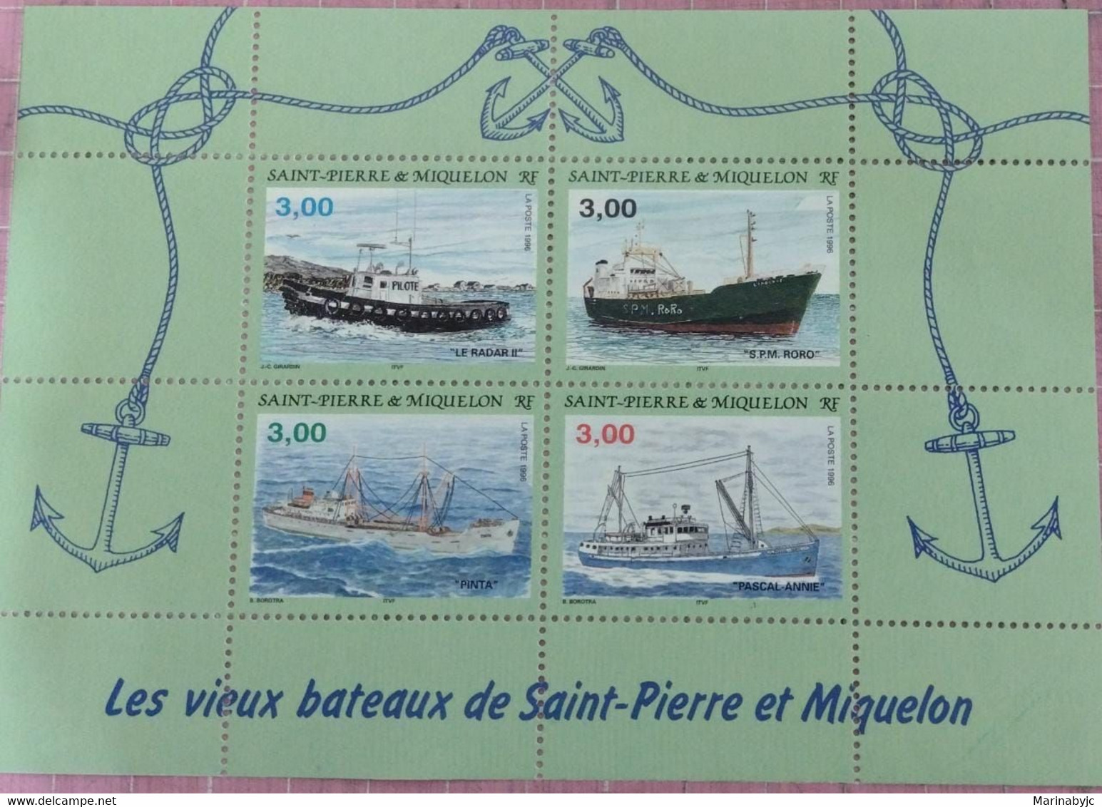 SP) 1996 ST PIERRE AND MIQUELON, SHIPS, RADER II, LANELAPE, PINTA, PASCAL-ANNIE, SOUVENIR SHEET, MNH - Andere & Zonder Classificatie