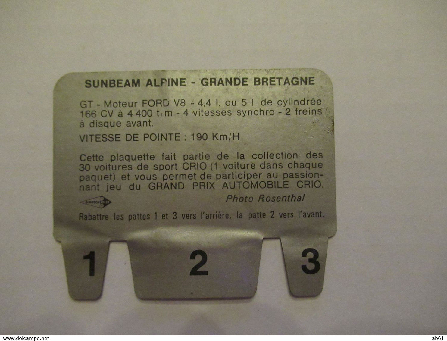 Plaque Métal Publcitaire Lessive Crio ( Collection De 30 Voitures Grand Prix Auto ' Sunbeam Alpine  Grande Bretagne - Automóviles