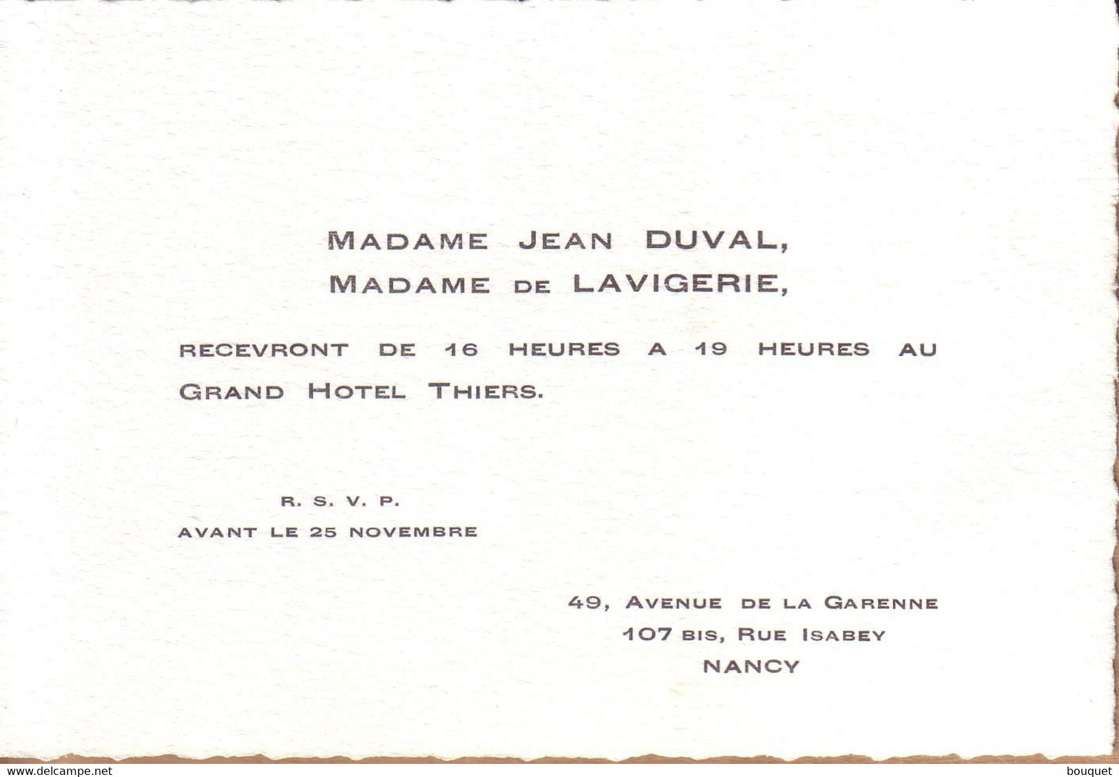 NANCY - CARTE DE RECEPTION  + FAIRE PART MARIAGE DE MR JACQUES CHOURY DE LAVIGERIE AVEC MLLE MARIE FRANCE DUVAL - 1958 - Wedding