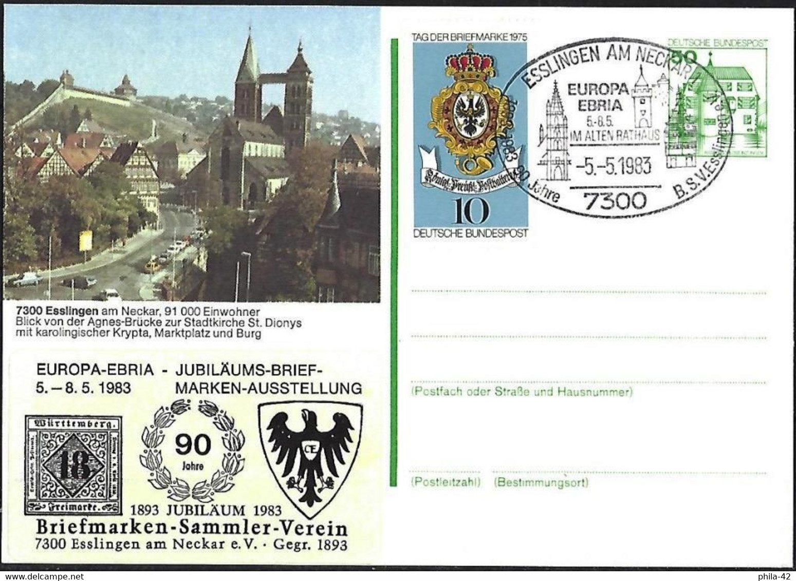 Germany FRG 1983 - Postal Stationary : Philatelic Exhibition EUROPA-EBRIA - Private Postcards - Used