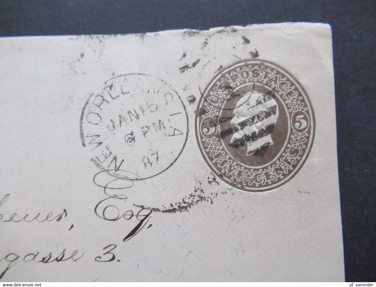 USA 1887 Ganzsachen Umschlag VORDERSEITE / VS New Orleans Via England Nach Wien Stp. Clason & Co Paid - Covers & Documents