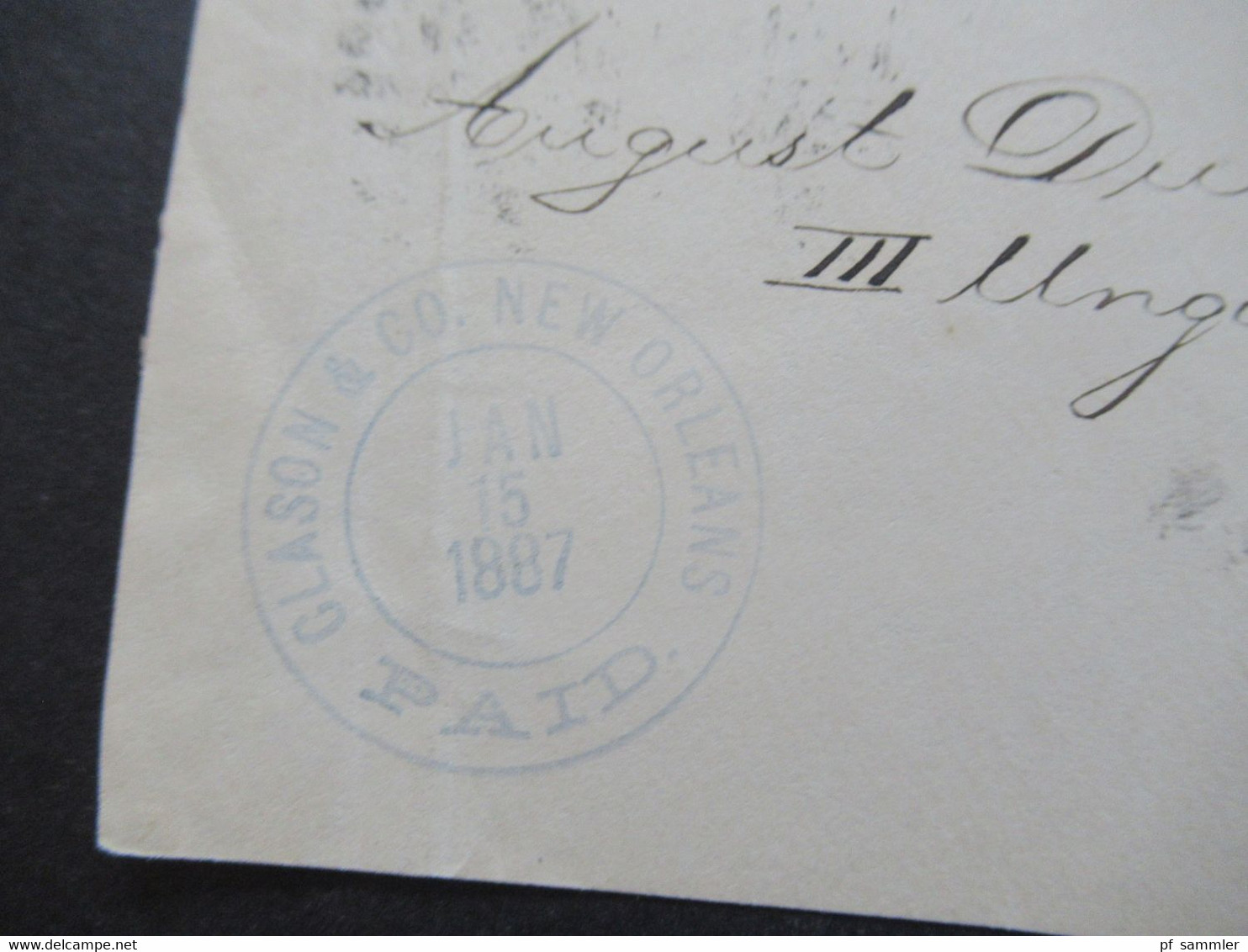 USA 1887 Ganzsachen Umschlag VORDERSEITE / VS New Orleans Via England Nach Wien Stp. Clason & Co Paid - Briefe U. Dokumente