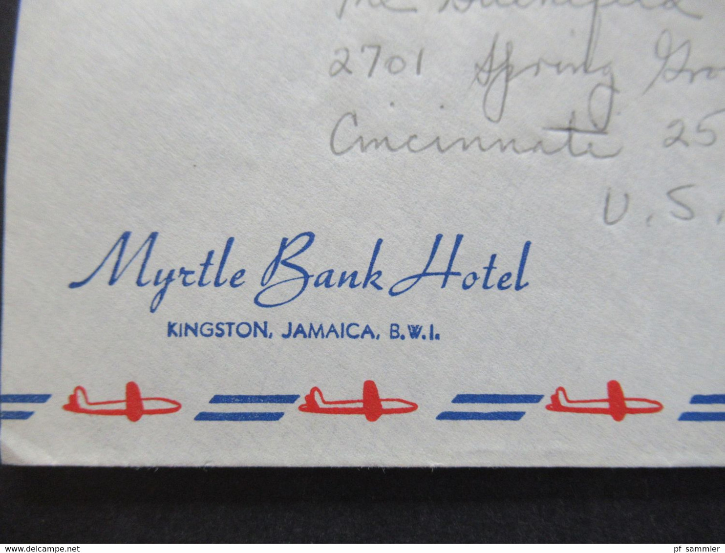 GB Kolonie Jamaica 1940er Jahre Via Air Mail / Luftpostbeleg Umschlag Hotelpost Myrtle Bank Hotel Kingston Jamaica - Jamaïque (...-1961)