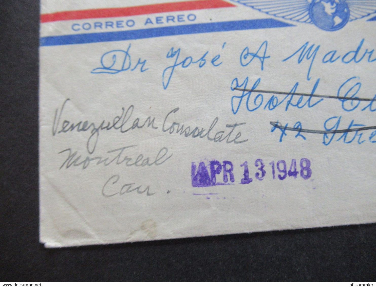 Venezuela 1948 Correo Aereo Luftpost Nach New York Und Weitergeleitet And Venezuelan Consulate In Montreal Canada - Venezuela