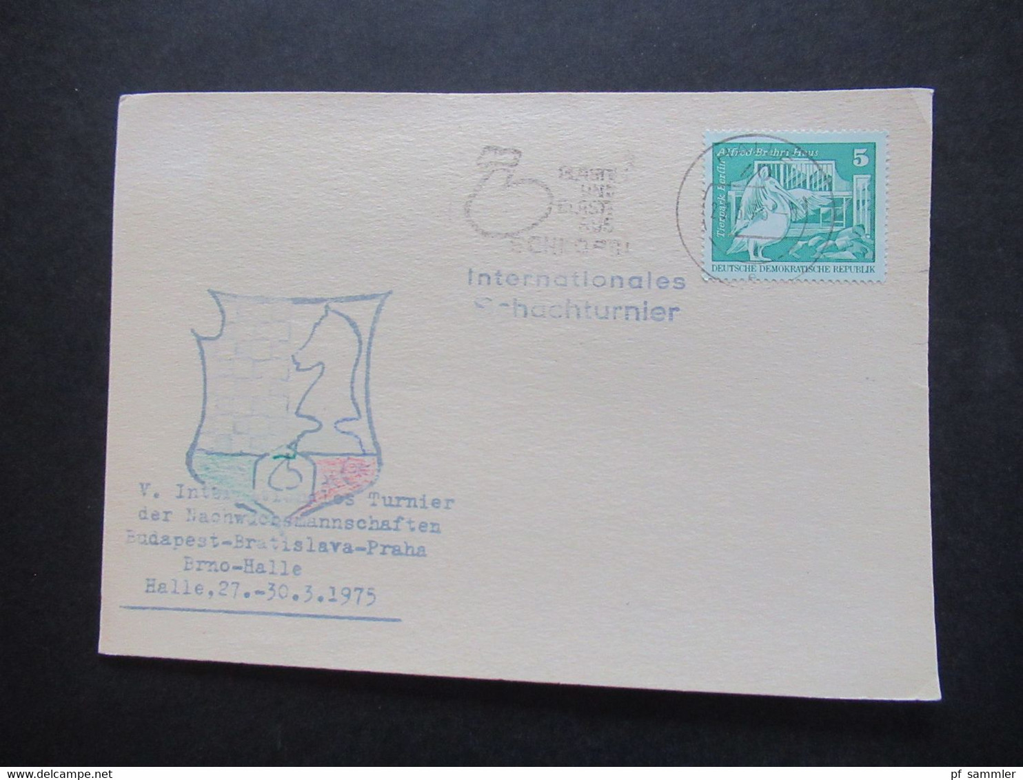 DDR 1975 Sonderkarte Internationales Schachturnier Nachwuchsmannschafteb Budapest - Bratislava - Praha - Brno - Halle - Schach