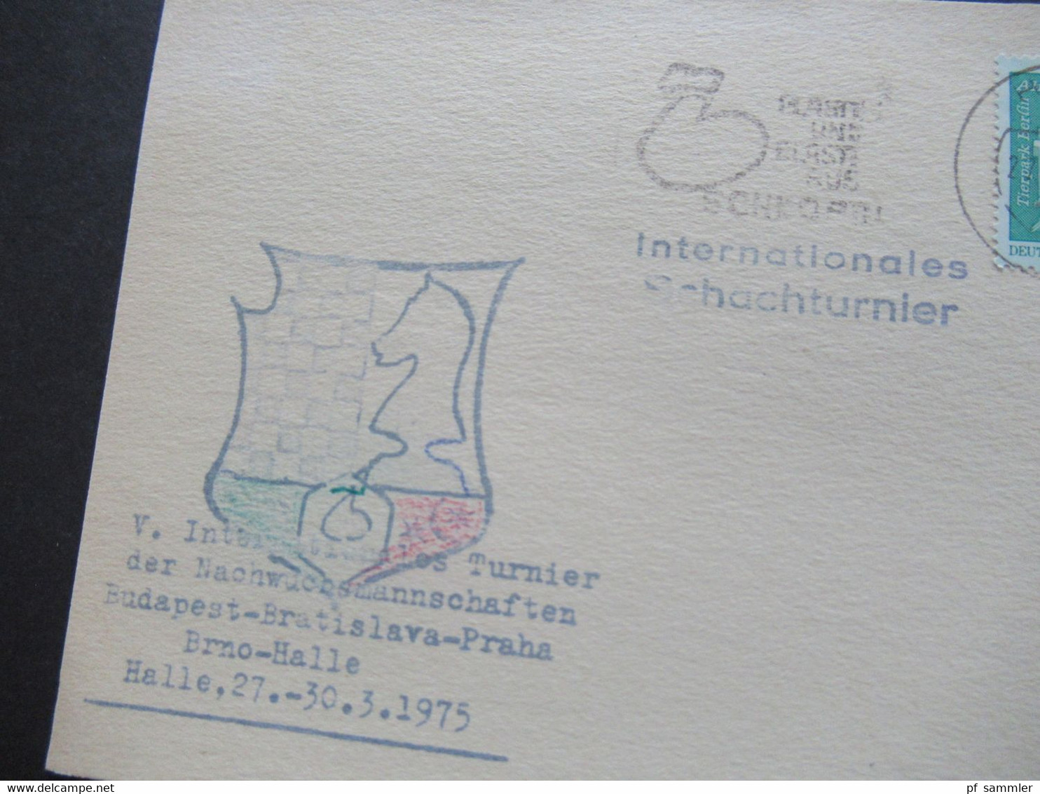 DDR 1975 Sonderkarte Internationales Schachturnier Nachwuchsmannschafteb Budapest - Bratislava - Praha - Brno - Halle - Schach