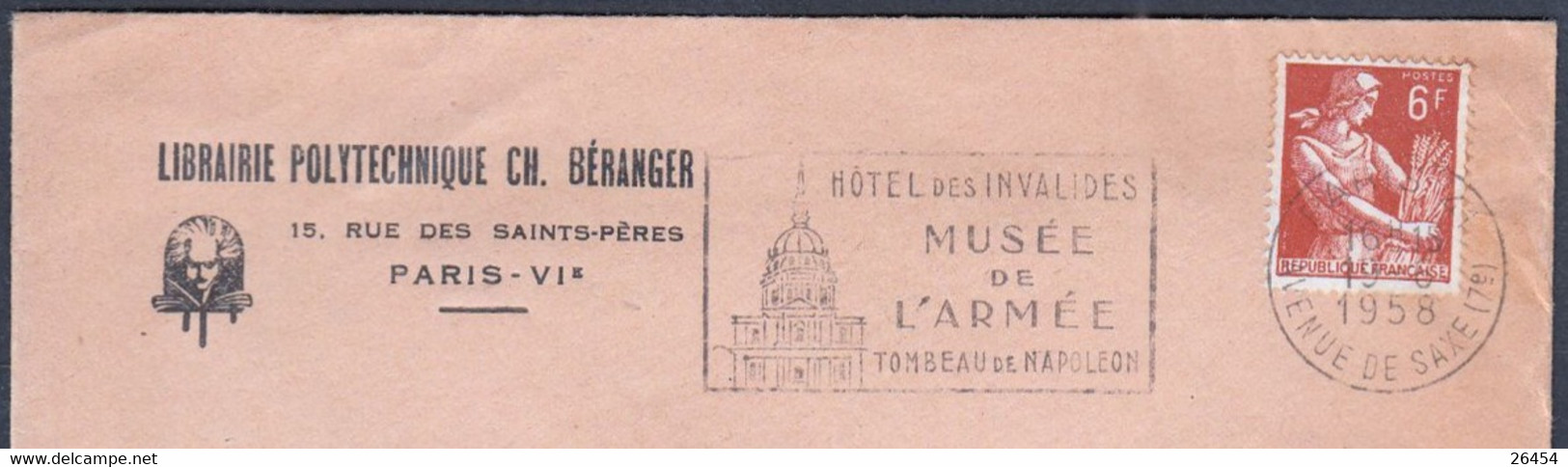 MOISSONNEUSE 6F Brun-jaune Y.T.1125 SEUL Sur Enveloppe à En-tete Pub " LIBRAIRIE " De PARIS 41 Le 19 6 1958 - 1957-1959 Moissonneuse