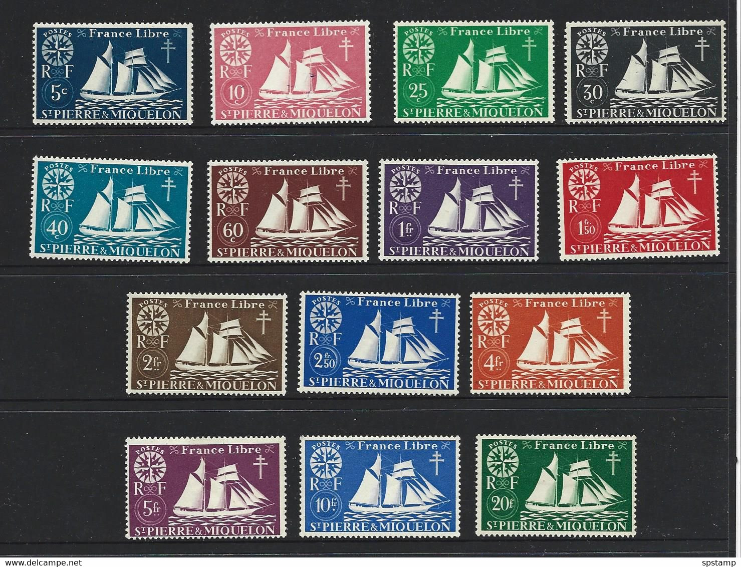 St Pierre & Miquelon 1942 France Libre Fishing Boat Set Of 14 FM - Neufs