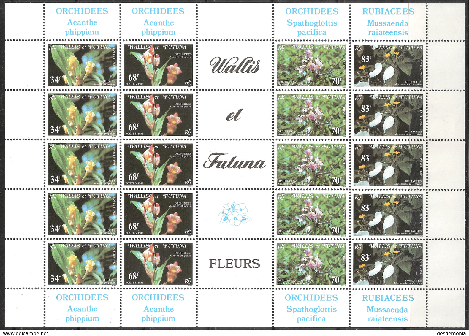 France Colonie Wallis & Futuna Maury 303B (Yvert 286/9) ** Feuillet Flore Orchidées & Rubiacée - Blocks & Kleinbögen