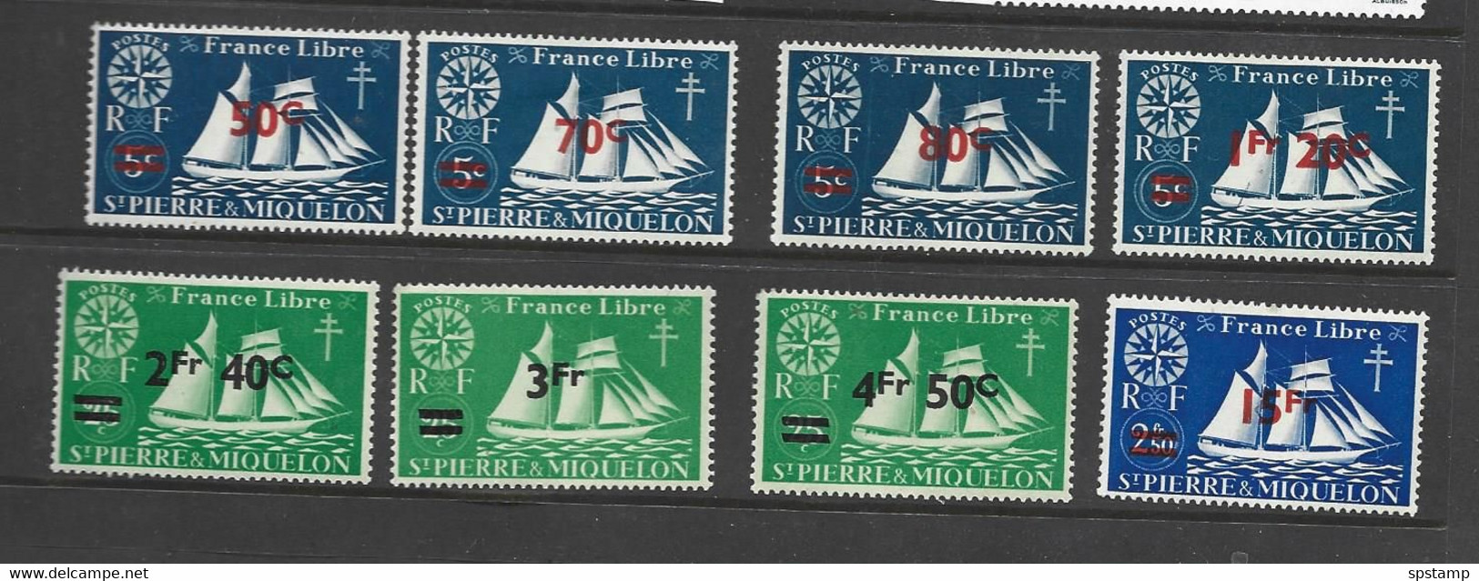 St Pierre & Miquelon 1945 Surcharges Set Of 8 MLH - Neufs