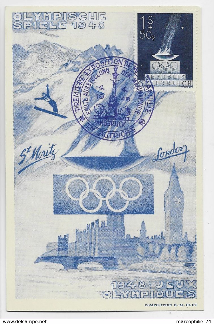 AUSTRIA CARTE CARD MAX ST MORITZ JEUX OLYMPIQUES HELVETIA INNSBRUCK 4.4.1948 - Hiver 1948: St-Moritz