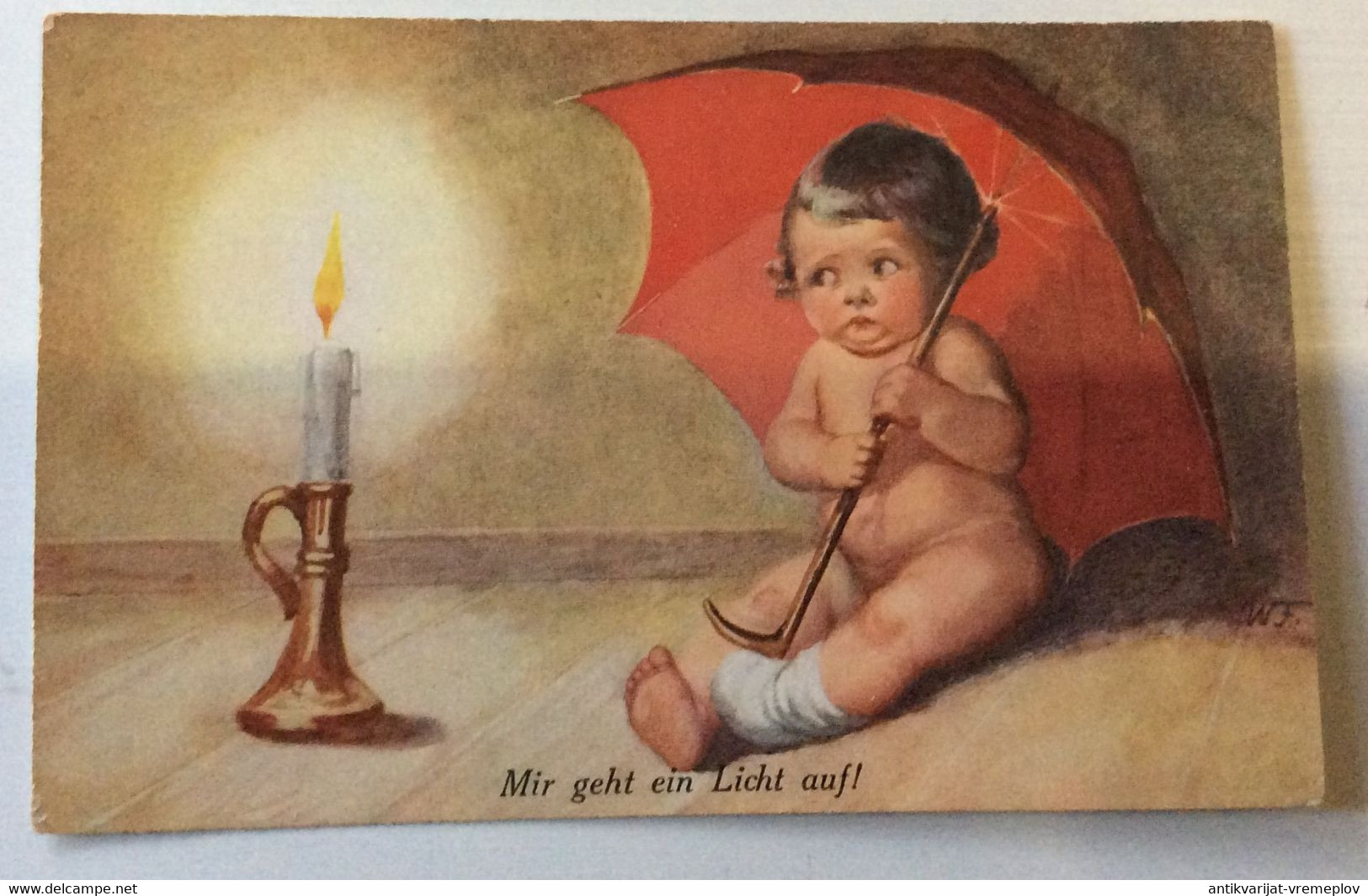 OLD POSTCARD CHILDREN Illustrators Signed Fialkowska, Wally  NUDE GIRL WITH UMBRELLA MIR GEHT EIN LICHT AUF !Nr.1024. AK - Fialkowska, Wally