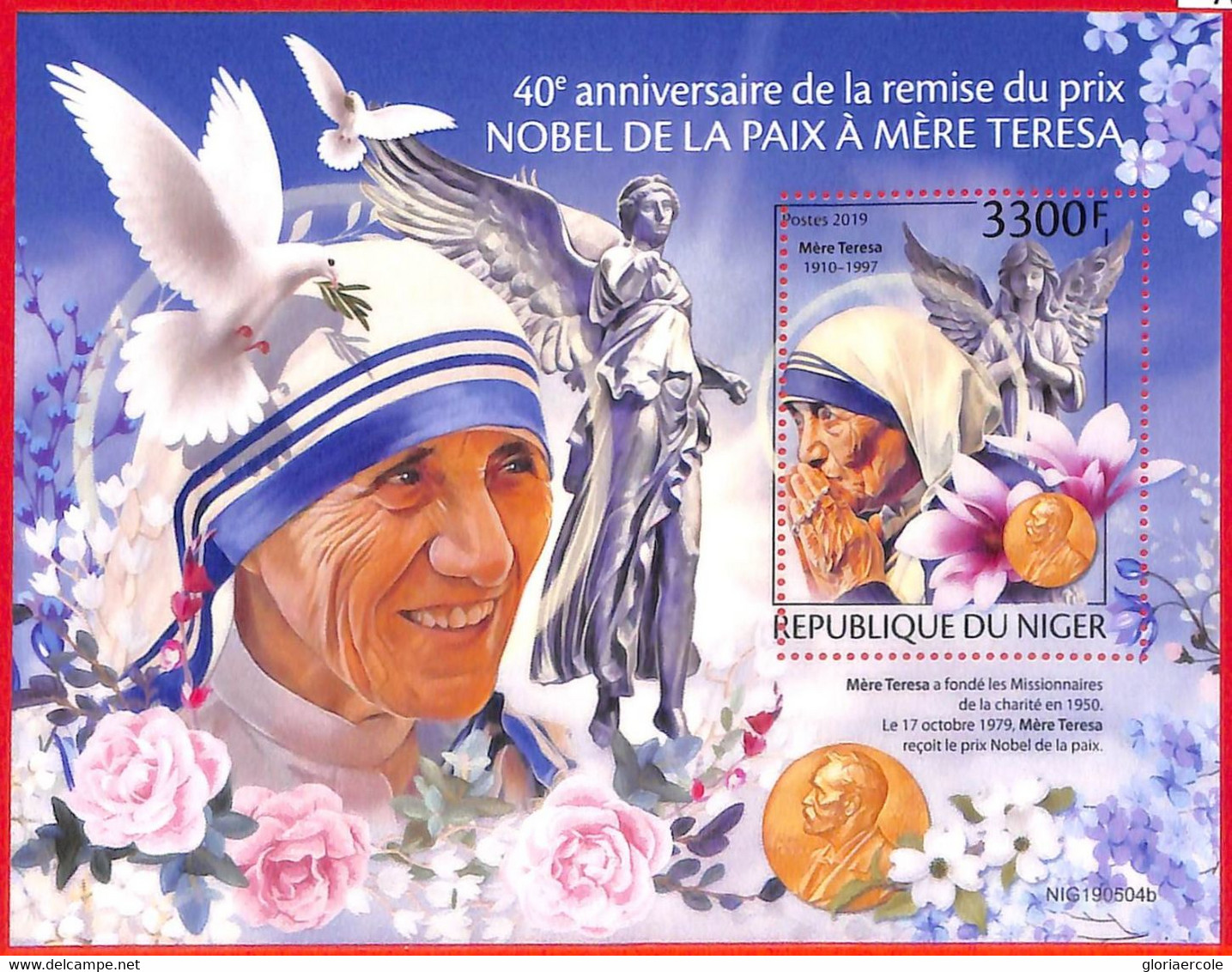 A4318 - NIGER - ERROR, MISPERF STAMP SHEET, 2019: Mother Teresa/Theresa, Religion, Nobel Prize - Madre Teresa