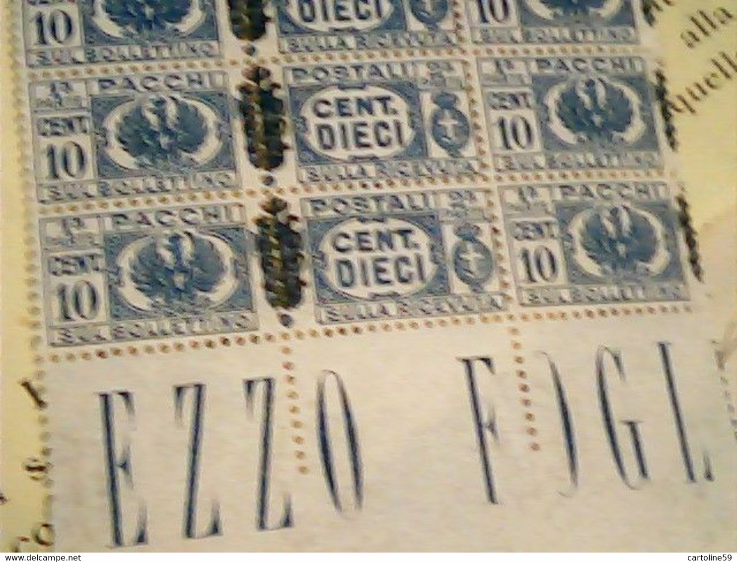 Luogotenenza 1945, Pacchi Postali Cent. 10 Azzurro - Blocco STRISCIA Di 10 Valori Nuovi  E 10 PARTE  BOLLETTINO IM4395 - Paketmarken