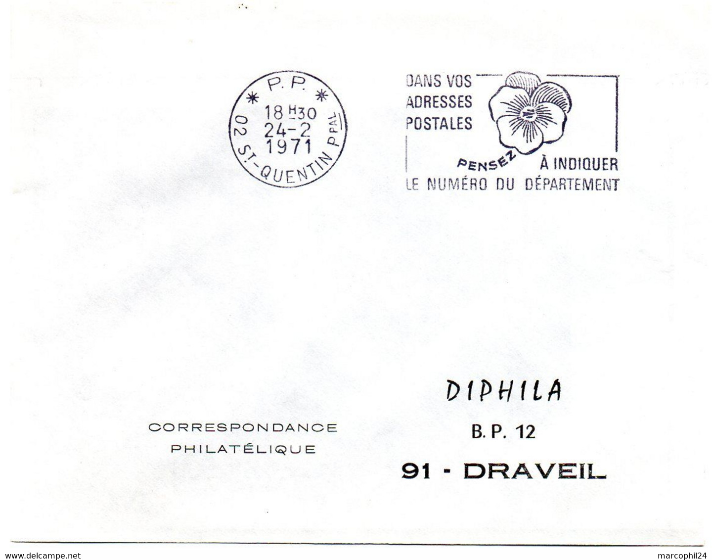 AISNE - Dépt N° 02 = ST QUENTIN Ppal 1971 = FLAMME PP Codée = SECAP ' PENSEZ à INDIQUER NUMERO DEPARTEMENT ' - Zipcode