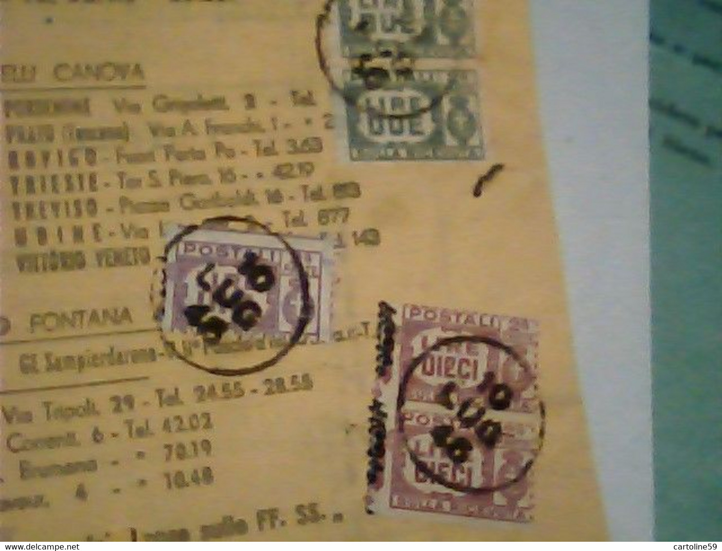 Luogotenenza 1946, Pacchi Postali RICEVUTA 1 LIRA + 2 LIRE + COPPIA 10 LIRE  BOLLETTINO DOLCIUMI PADOVA IM4396 - Paketmarken