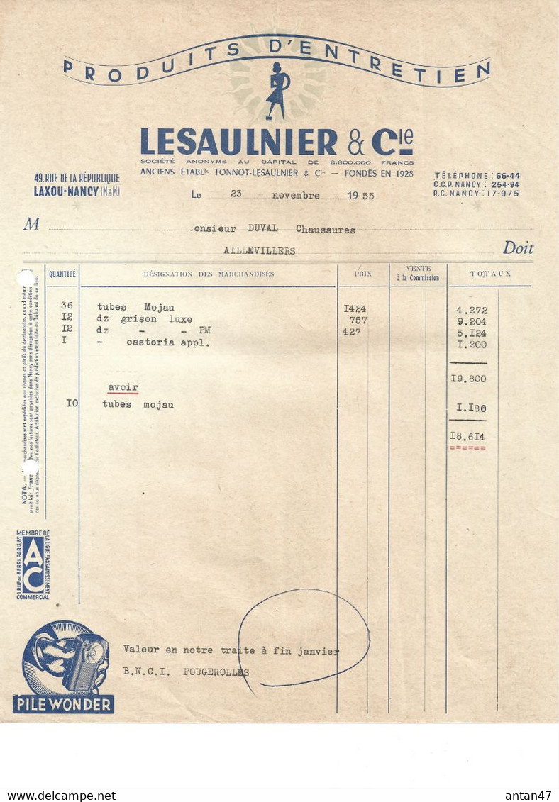 5 Factures 1931-49-55-64 / 54 LAXOU NANCY / Produits D'entretien, Cires, Mécano / TONNOT LASAULNIER - Droguerie & Parfumerie