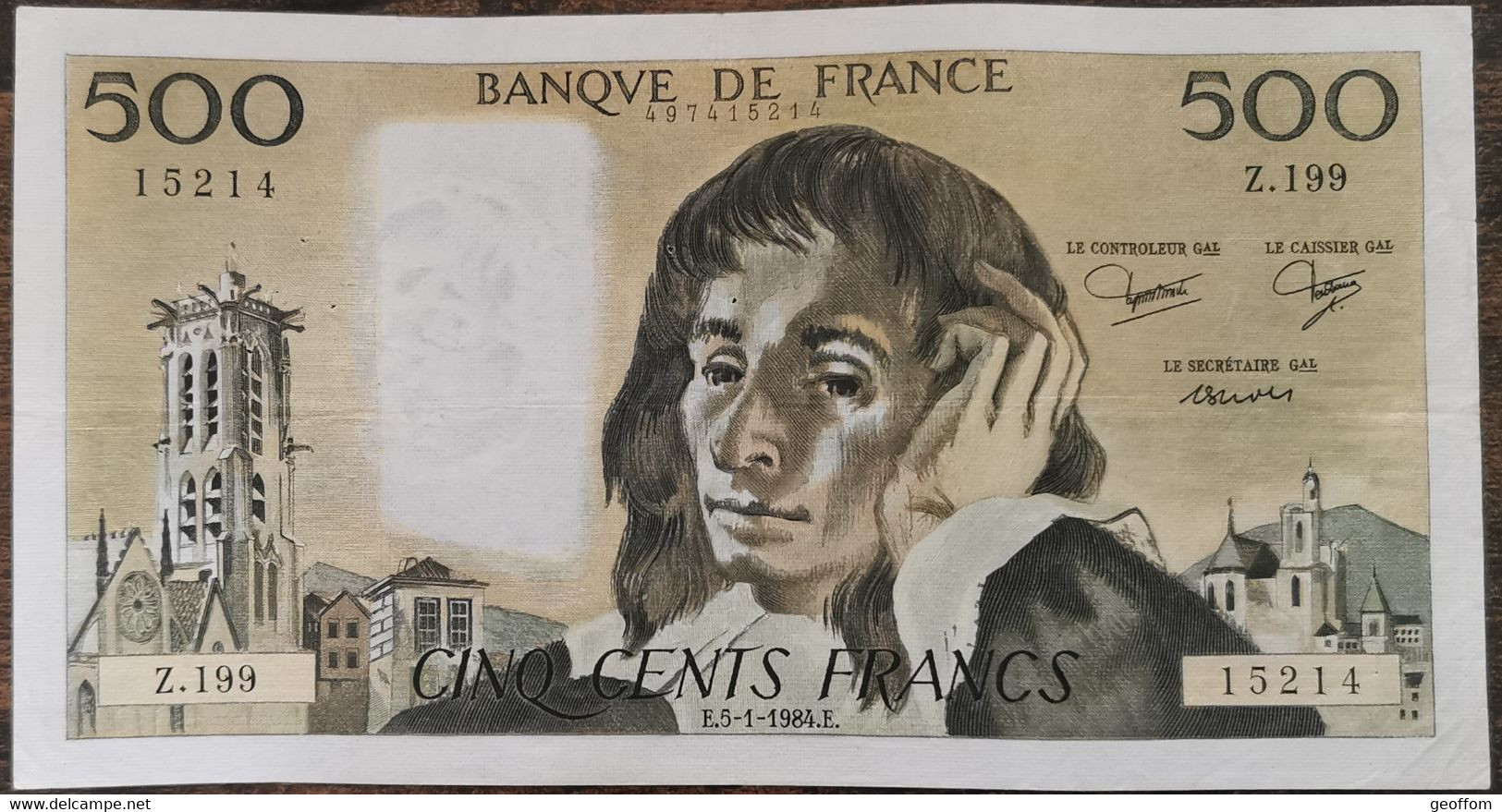 Billet 500 Francs PASCAL 5 - 1 - 1984 FRANCE Z.199 - 500 F 1968-1993 ''Pascal''