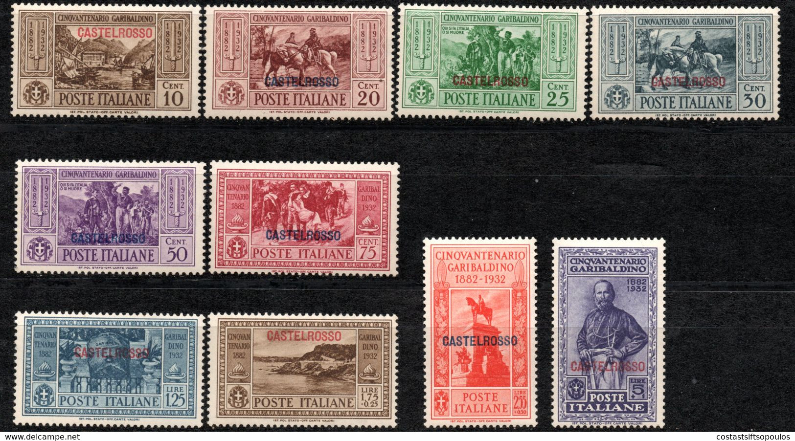 653.GREECE,DODECANESE,ITALY.CASTELROSSO,CASTELLORIZO,1932 GARIBALDI HELLAS 108-117 SCOTT 80-89 MNH. - Dodecanese