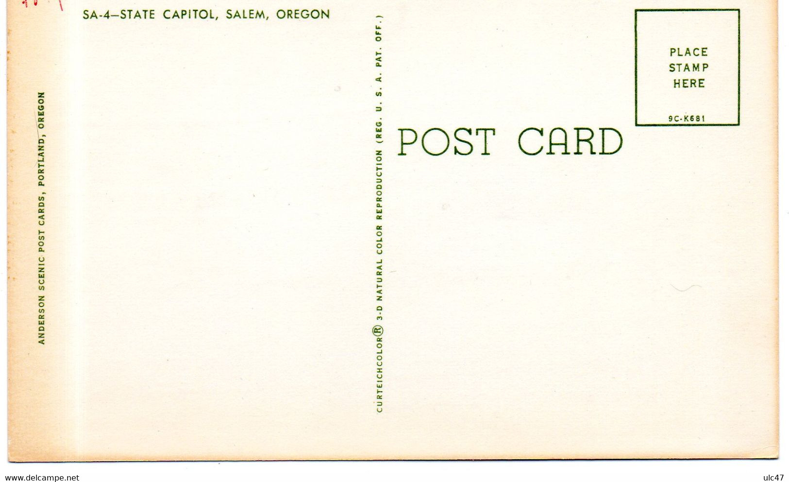 - STATE CAPITOL, SALEM, OREGON - Scan Verso - - Salem