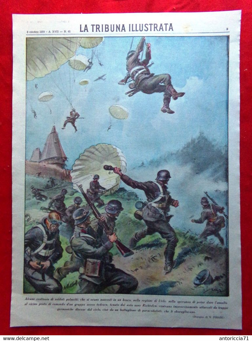 Copertina Tribuna Illustrata Nr. 41 Del 1939 WW2 Polacchi Lodz Paracadutisti - War 1939-45
