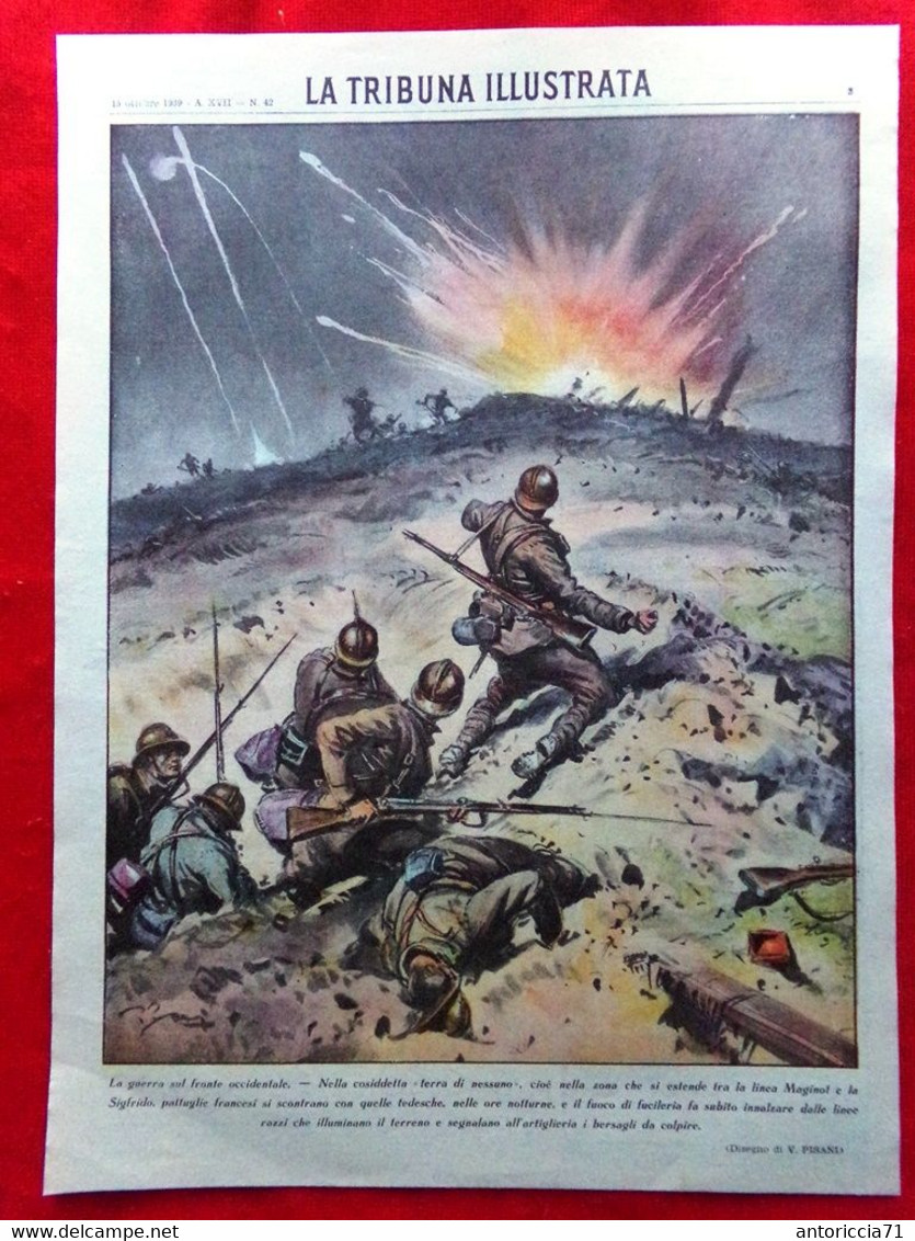 Copertina Tribuna Illustrata Nr. 42 Del 1939 WW2 Linea Maginot Sigfrido Francesi - War 1939-45