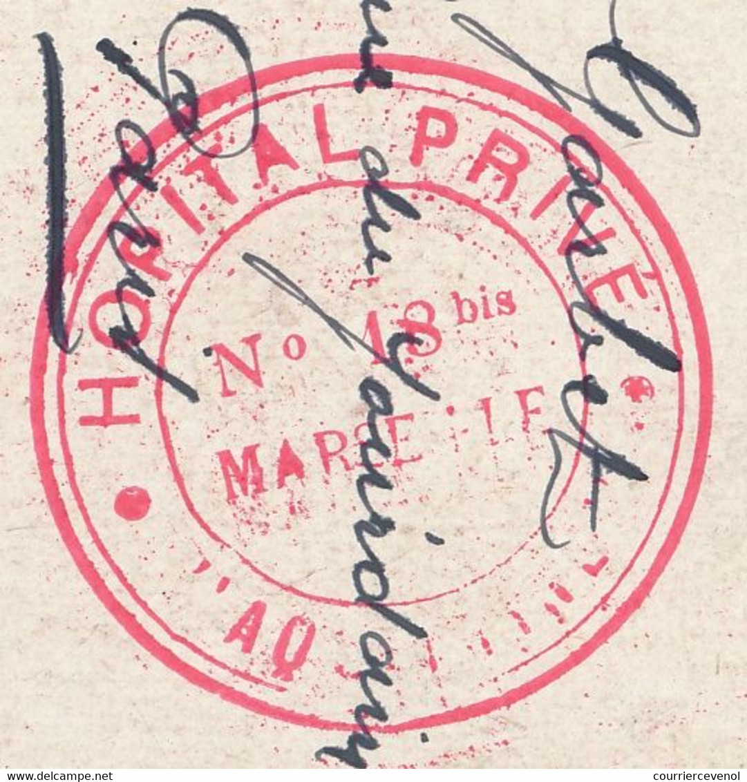 Cachet Adm Rouge "HOPITAL PRIVÉ N°18bis Marseille - Aquitaine" Sur CPA (Bateau Hopital) 1915 - Guerre De 1914-18