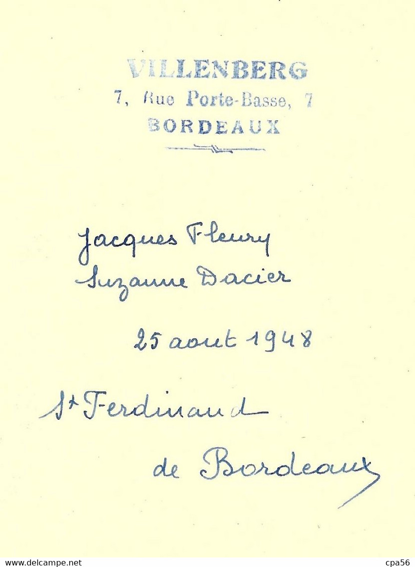 BORDEAUX - CARTE PHOTO Mariage 1948 - Familles DACIER - FLEURY - Genealogy